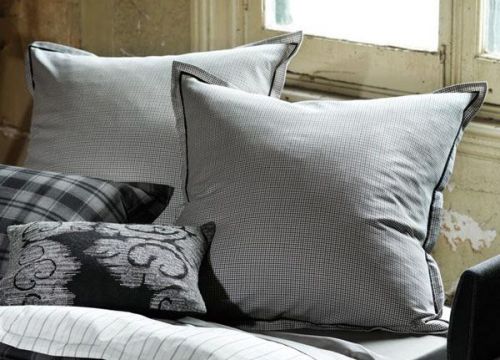 LINEN HOUSE Pair European Pillowcases LOCH charcoal 65x65cm cotton