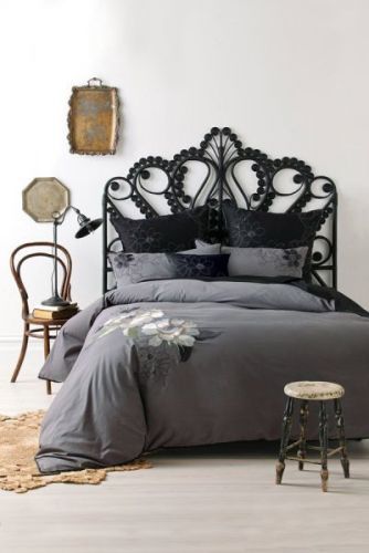 Linen House Lavinia 6 piece Bed Pack Charcoal Cotton Sateen 300 TC