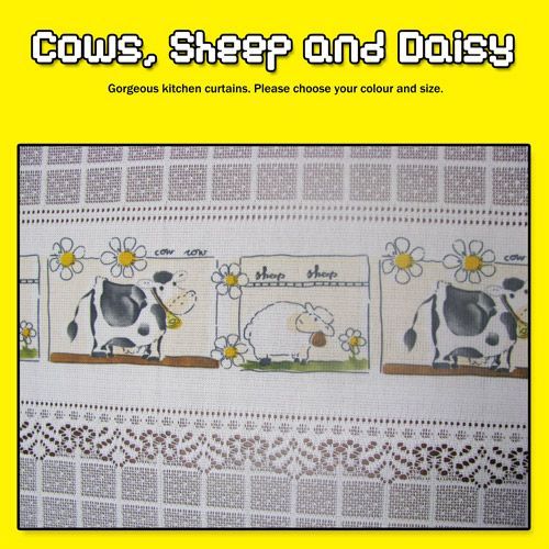 Cafe Cow Sheep and Daisy Cafe style or Kitchen Curtain - Please choose your colour and size