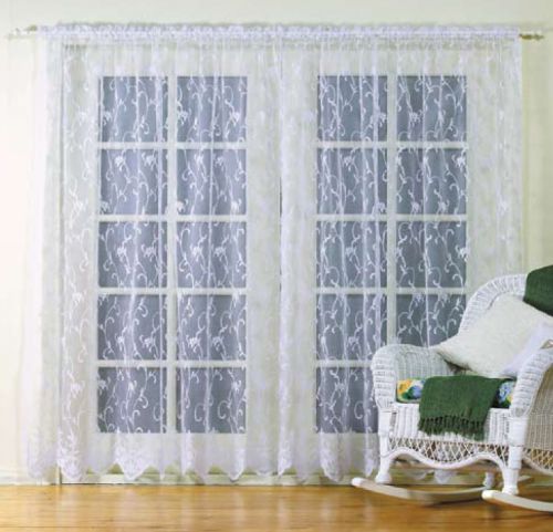 LACE CURTAINS ROD POCKET FLORAL LEAF SWIRL DESIGN White or Cream