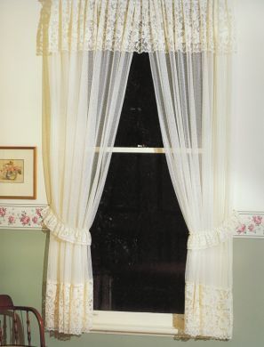Shabby Chic Hem Lace and Flounce and Fixed Valance Creamy White Balloon Curtains 