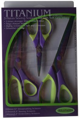 Titanium Coated 3 pieces Sewing Scissors Boxed Set with Soft Grip Inlays NEW