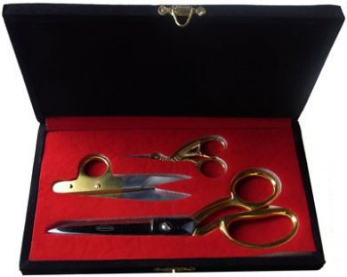 Professional Sewing Boxed Set 3 piece Scissor Set Gold / Chrome NEW