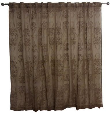 Sheer Concealed Tab Top Curtain LATTE PAIR 2x140x221cm with flocking design New