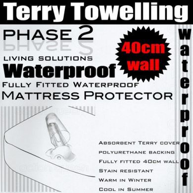 Waterproof Mattress Protector Terry Towelling FULLY FITTED 40cm Wall  5 Sizes Available