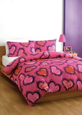 SINGLE BED quilt cover set pink girls bedding Funky Hearts